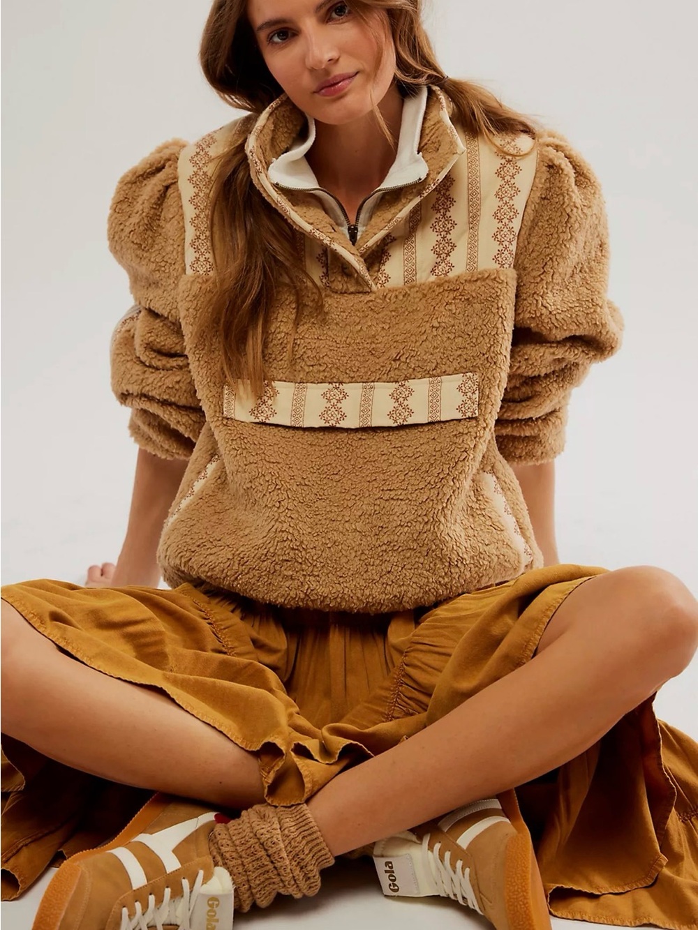 NWT Driftwood Sherpa X Medallion quilt Jacket Pullover Free People SOLD OUT L